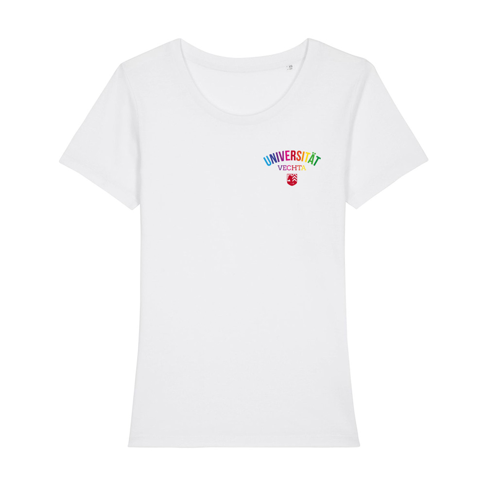 Damen T-Shirt Regenbogen weiß