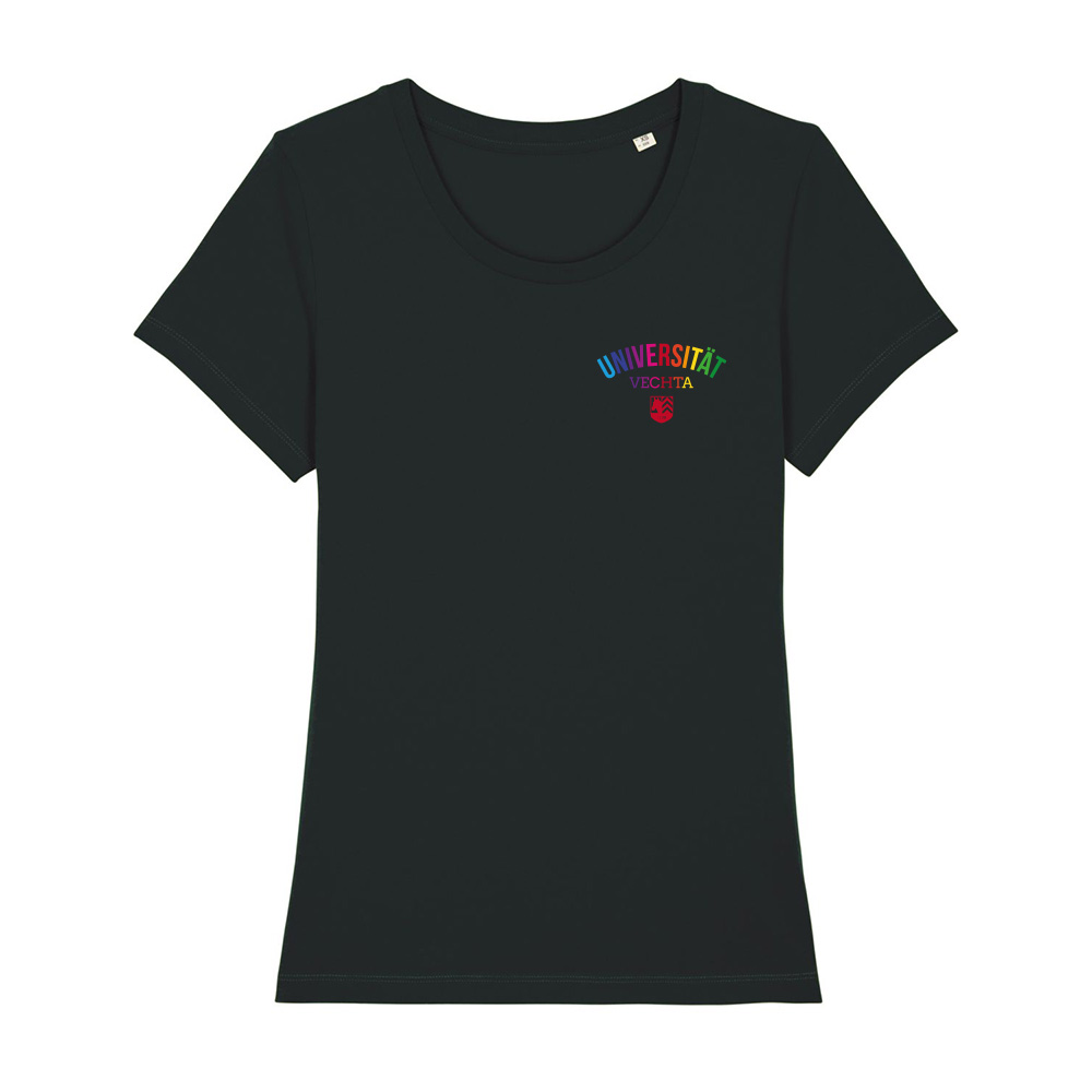 Damen T-Shirt Regenbogen schwarz